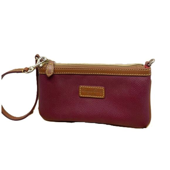 Dooney & Bourke Deep Red Textured Leather Zip Wristlet Handbag - Picture 3 of 9